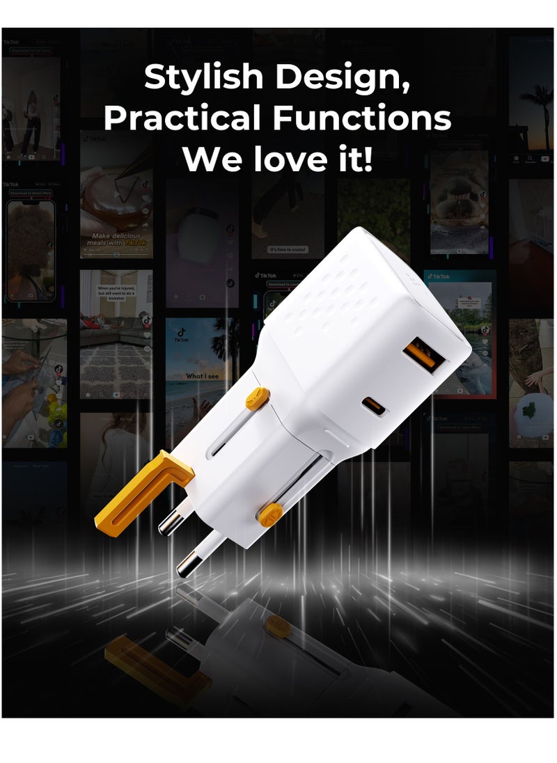VOLTME Universal Travel Adapter, All-in-One Travel Charger GaN3 35W with QC4.0 USB-A & PD3.0 Type-C PPS Fast Charging, Multi-Port USB Travel Adapter for Worldwide Use (USA/UK/EU/AUS & 150+ Countries), Compact Power Adapter for MacBook Air, iPhone 16 Pro Max, 15/14/13/12/11, Samsung Galaxy S24/S23/S22, Tablets & More, Universal Plug Charger with USB Ports (White)  - Image 4