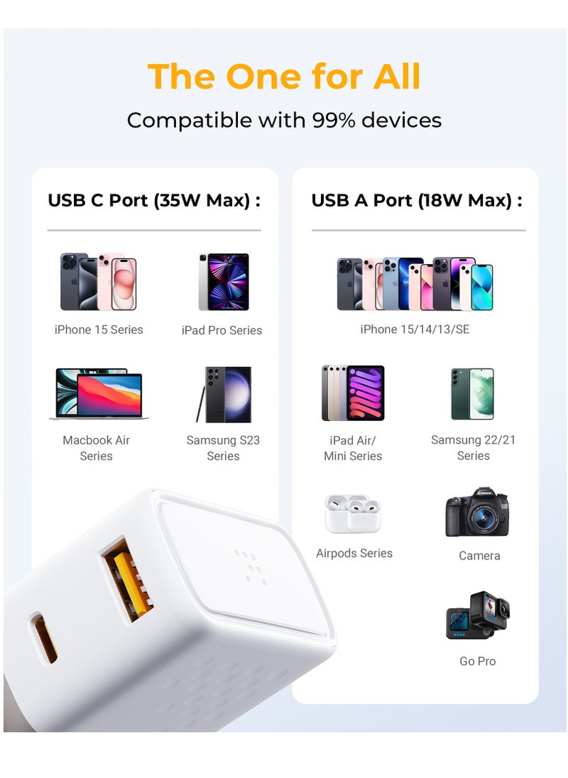 VOLTME - Universal Travel Adapter, All-in-One Travel Charger GaN3 35W with QC4.0 USB-A & PD3.0 Type-C PPS Fast Charging, Multi-Port USB Travel Adapter for Worldwide Use (USA/UK/EU/AUS & 150+ Countries), Compact Power Adapter for MacBook Air, iPhone 16 Pro Max, 15/14/13/12/11, Samsung Galaxy S24/S23/S22, Tablets & More, Universal Plug Charger with USB Ports (White) - Image 1