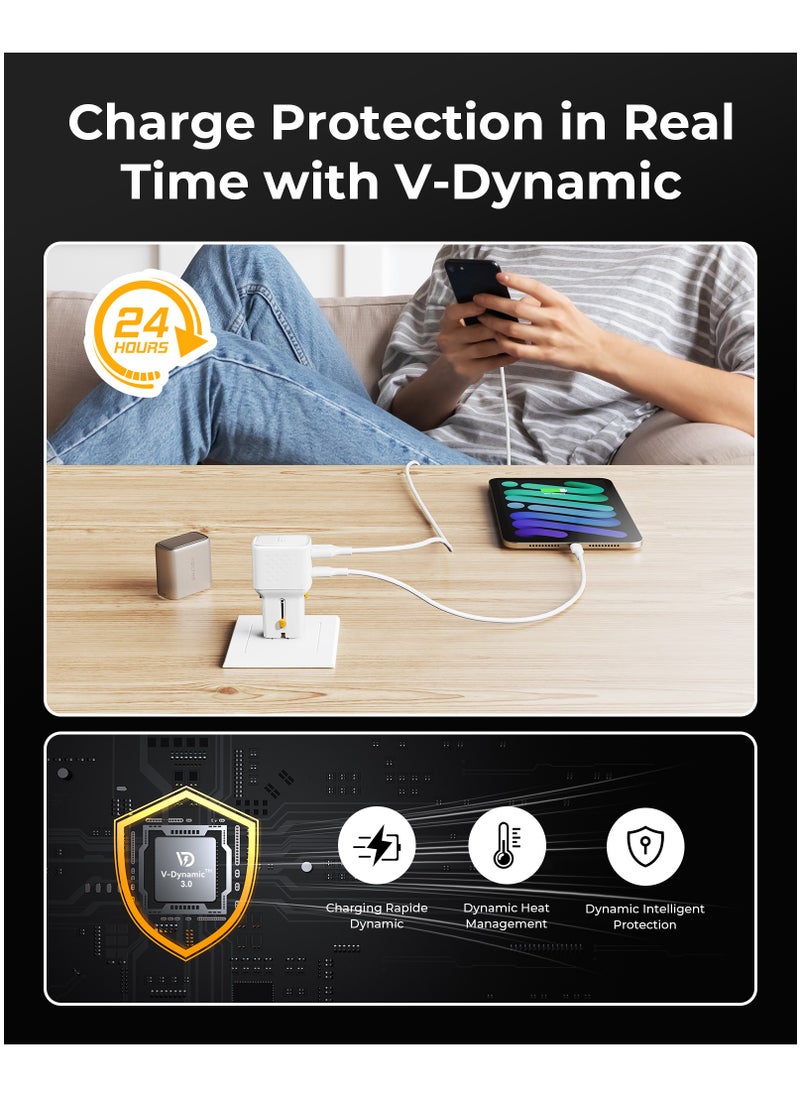 VOLTME Universal Travel Adapter, All-in-One Travel Charger GaN3 35W with QC4.0 USB-A & PD3.0 Type-C PPS Fast Charging, Multi-Port USB Travel Adapter for Worldwide Use (USA/UK/EU/AUS & 150+ Countries), Compact Power Adapter for MacBook Air, iPhone 16 Pro Max, 15/14/13/12/11, Samsung Galaxy S24/S23/S22, Tablets & More, Universal Plug Charger with USB Ports (White)  - Image 5