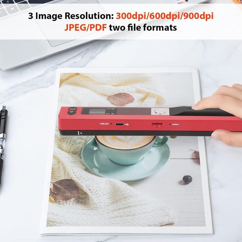 Zunate Portable A4 Handheld Scanner, 900 DPI USB Document, Photo Scanner with Offline Mode, Handheld Image Scanne for Home and Office (Red) - Image 2