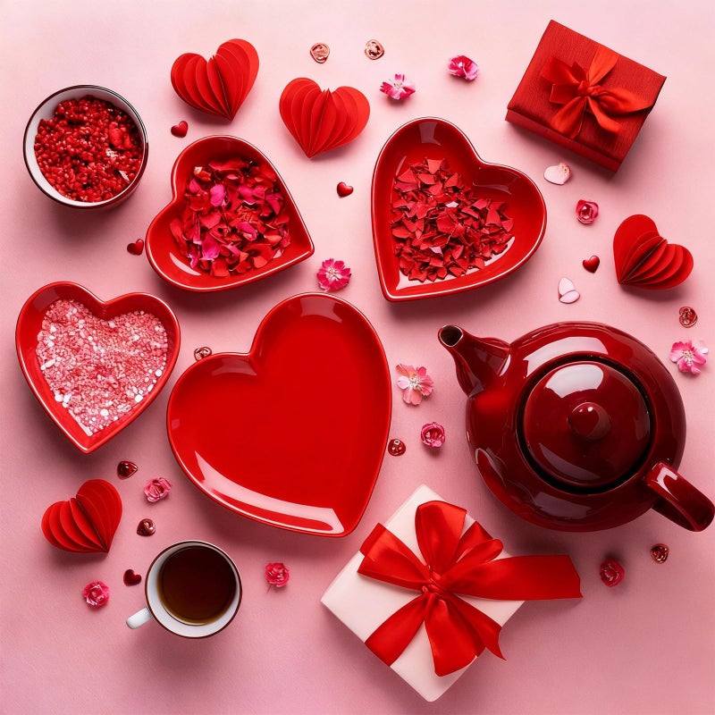 Willinglong 12 Pcs Valentines Day Red Heart Shaped Plates Ceramic Heart Bowl for Dessert Salad Appetizer Multipurpose Dishes Microwave and Dishwasher Safe for Valentines Day Party Supply - Image 2