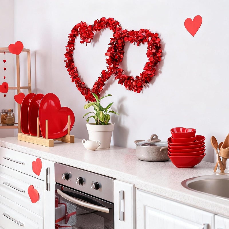 Willinglong 12 Pcs Valentines Day Red Heart Shaped Plates Ceramic Heart Bowl for Dessert Salad Appetizer Multipurpose Dishes Microwave and Dishwasher Safe for Valentines Day Party Supply - Image 5