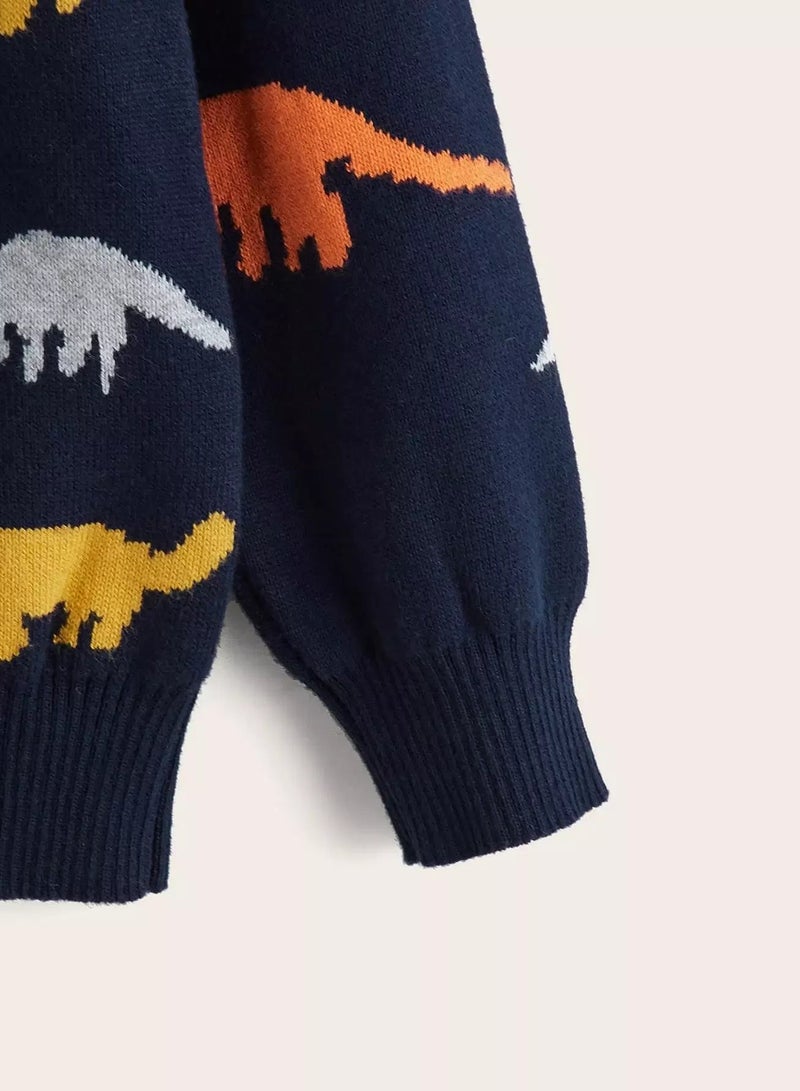 Toddler Boys Cartoon Dinosaur Pattern Sweater - Image 3