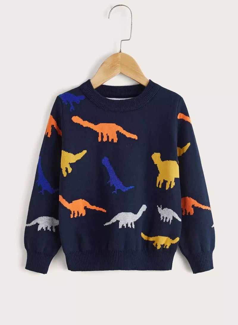 Toddler Boys Cartoon Dinosaur Pattern Sweater - Image 1
