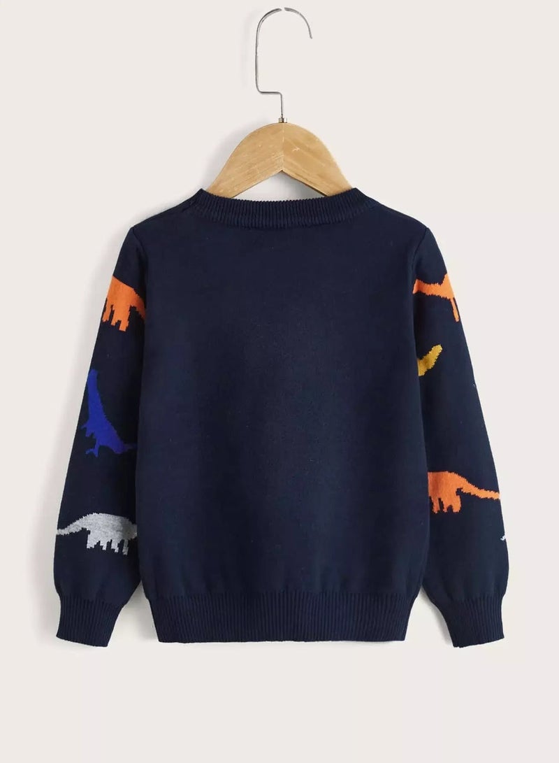 Toddler Boys Cartoon Dinosaur Pattern Sweater - Image 2