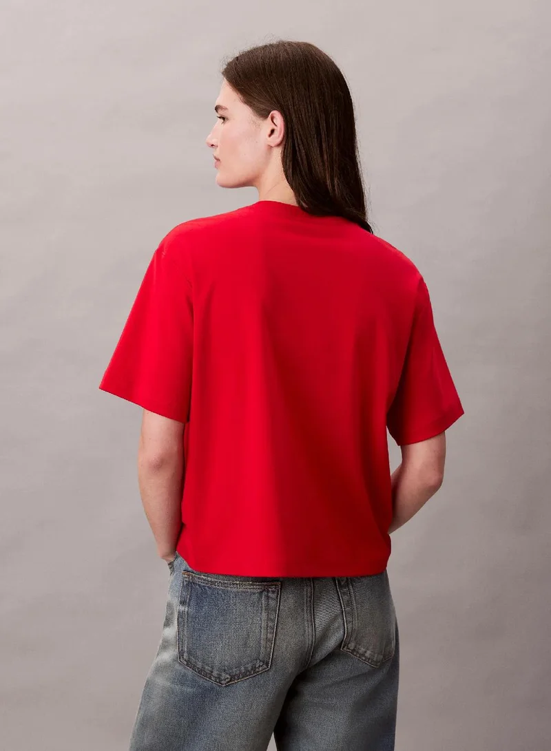 Calvin Klein Jeans Goji Berry Embroidered Logo Graphic Classic T-Shirt for Women | Best Price UAE