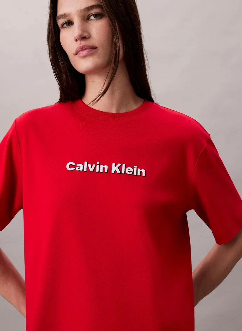 Calvin Klein Jeans Goji Berry Embroidered Logo Graphic Classic T-Shirt for Women | Best Price UAE