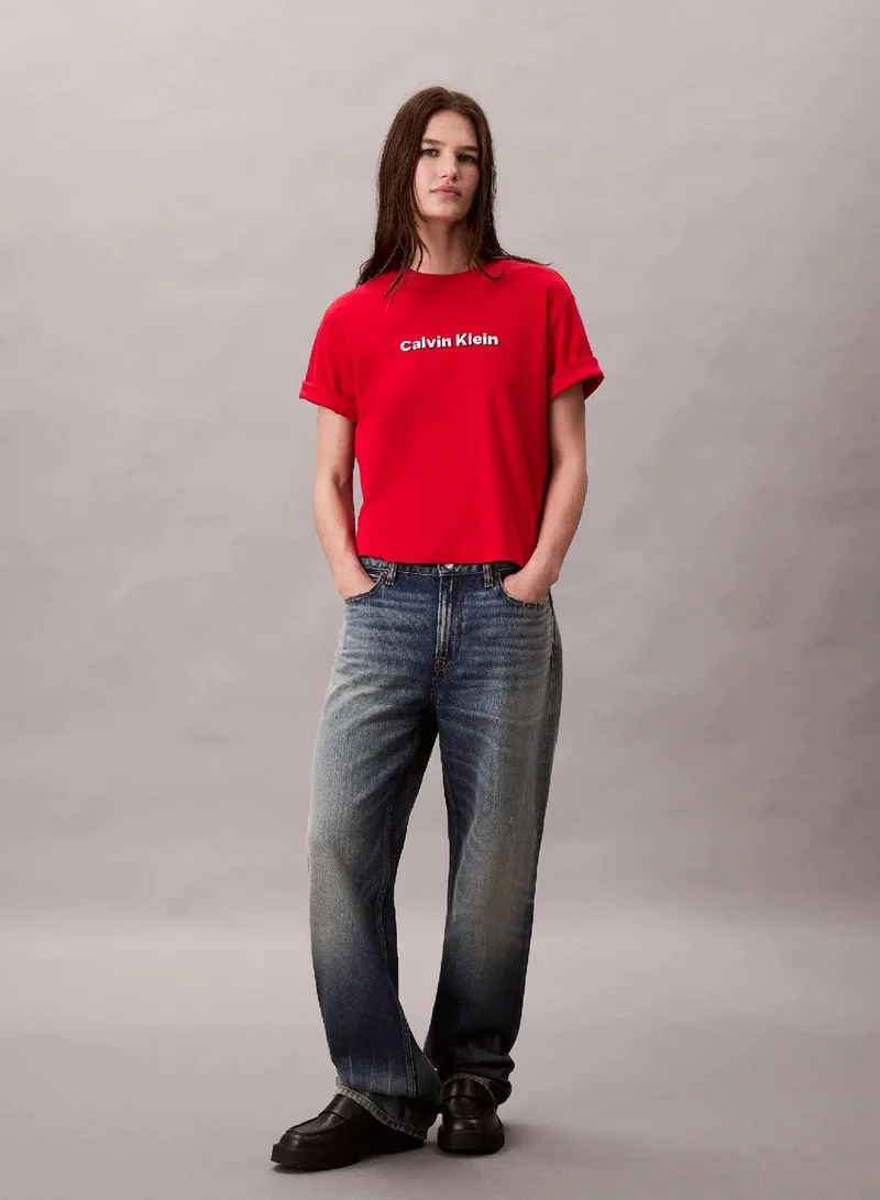 Calvin Klein Jeans Goji Berry Embroidered Logo Graphic Classic T-Shirt for Women | Best Price UAE
