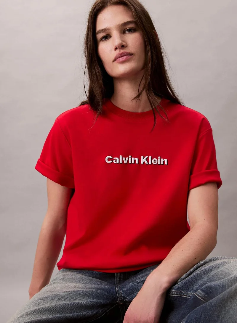 Calvin Klein Jeans Goji Berry Embroidered Logo Graphic Classic T-Shirt for Women | Best Price UAE