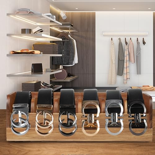 MinBoo Acacia Wood Belt Organizer Box,6 Grids Belt Rack for Closet and Drawer, Belt Storage Organizer and Displayer for Men Women - Image 3