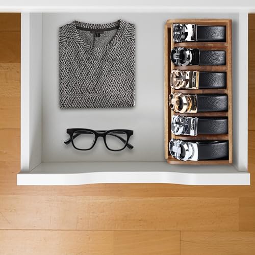MinBoo Acacia Wood Belt Organizer Box,6 Grids Belt Rack for Closet and Drawer, Belt Storage Organizer and Displayer for Men Women - Image 4