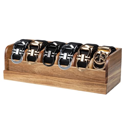 MinBoo Acacia Wood Belt Organizer Box,6 Grids Belt Rack for Closet and Drawer, Belt Storage Organizer and Displayer for Men Women - Image 1