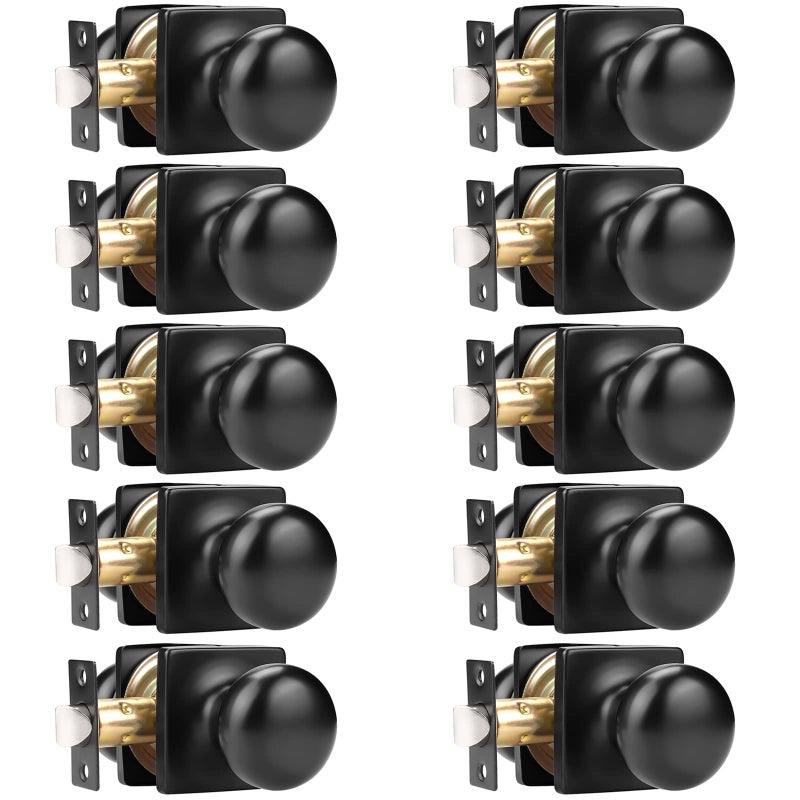 GOBEKOR Black Door Knobs Keyless Interior Door Knobs Matte Black Round Closet Door Knob Stainless Steel Square Door Knobs 10 Pack