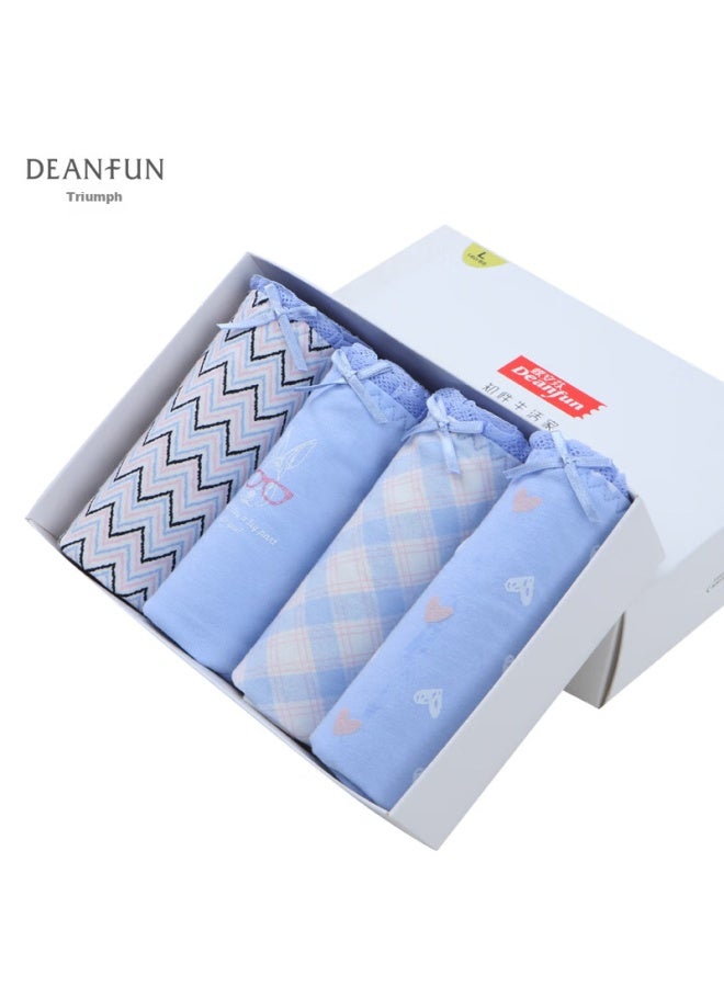 Deanfun Women's Mid-rise Cotton Sweetheart Teenage Girl Series Printed Comfortable Triangle Women's Shorts 4-pack Gift Box D M - Image 1