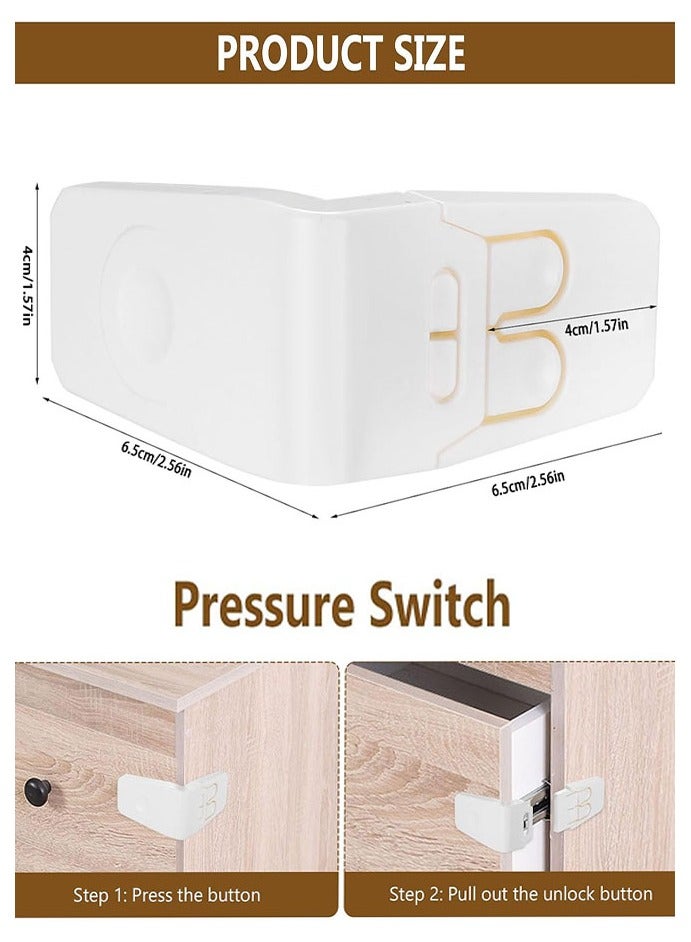 Captaintech Cabinet Locks for Babies, 4 PCS Child Proof Cabinet Locks Child Safety Locks for Cabinets Baby Proofing Angle Type Drawer Locks Latches with Strong Adhesive for Drawers Doors Cabinets, White - Image 2