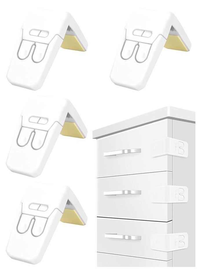 Captaintech Cabinet Locks for Babies, 4 PCS Child Proof Cabinet Locks Child Safety Locks for Cabinets Baby Proofing Angle Type Drawer Locks Latches with Strong Adhesive for Drawers Doors Cabinets, White - Image 1
