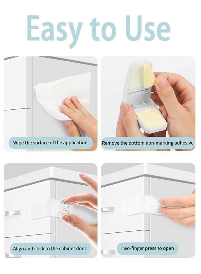 Captaintech Cabinet Locks for Babies, 4 PCS Child Proof Cabinet Locks Child Safety Locks for Cabinets Baby Proofing Angle Type Drawer Locks Latches with Strong Adhesive for Drawers Doors Cabinets, White - Image 3