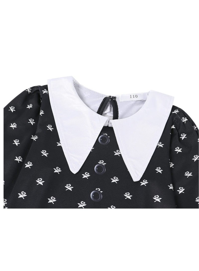 SYOSI Cosplay Party Dress for Kids, Dress Matches Crossbody Bag, Black and white Polka Dot Dress, Suitable for Costume Parties and Stage Shows - Image 3