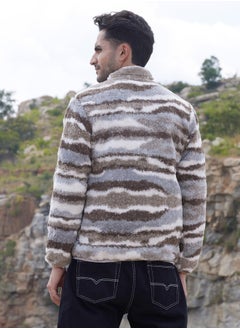 Campus Sutra Men's Light Grey & Chocolate Brown Camouflage Sherpa Zip-Front Jacket  - Image 5