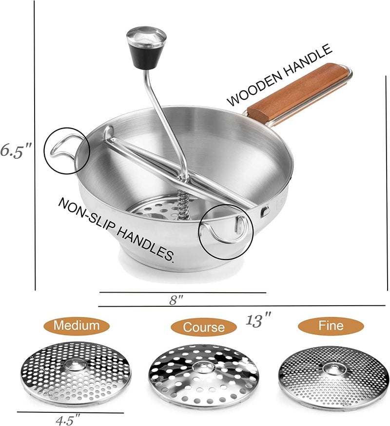 Bezrat Food Mill - Stainless Steel Kitchen Mill with 3 Discs for Mashing, Straining & Grating Fruits & Vegetables | Easy to Clean & Durable Quality - Image 2