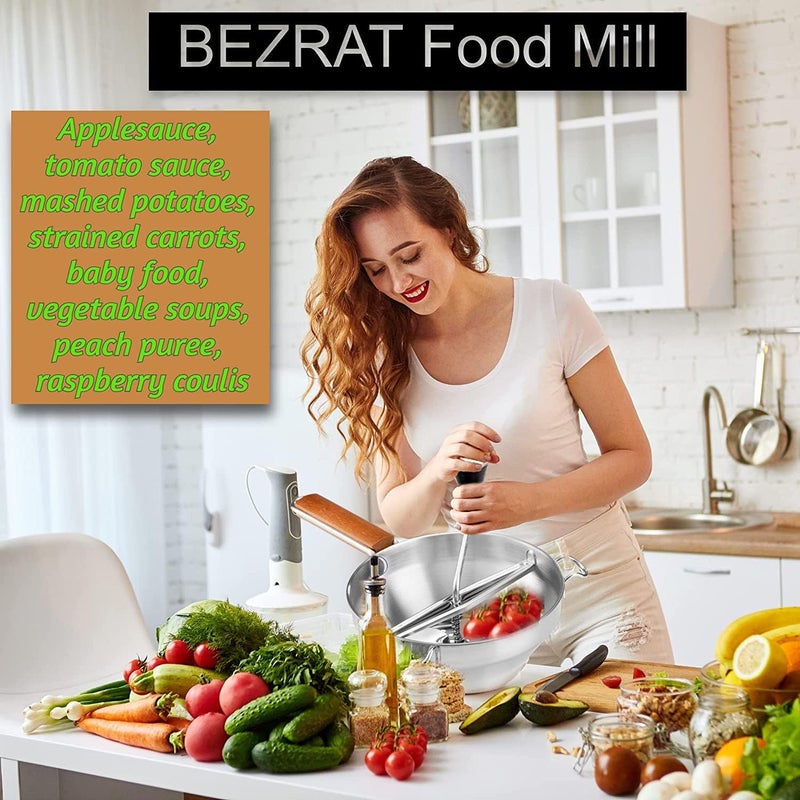 Bezrat Food Mill - Stainless Steel Kitchen Mill with 3 Discs for Mashing, Straining & Grating Fruits & Vegetables | Easy to Clean & Durable Quality - Image 5