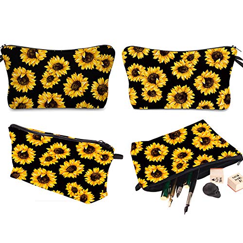 FITINI Makeup Bag Sunflowers Travel Small Portable Cosmetic Organizer Pouch for Women Girls Zipper Waterproof Clutch Toiletry Storage Purse - Image 4