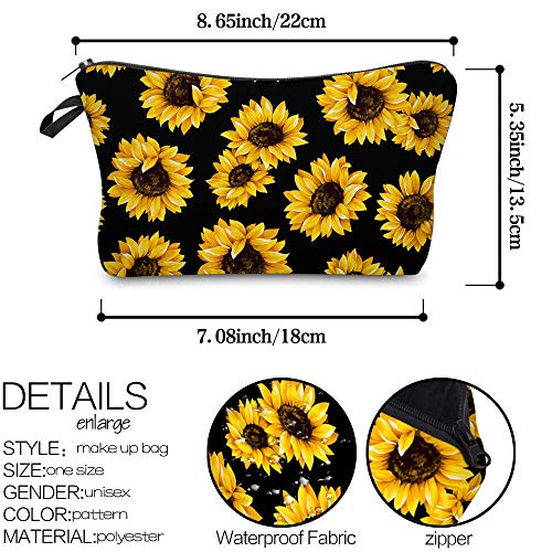 FITINI Makeup Bag Sunflowers Travel Small Portable Cosmetic Organizer Pouch for Women Girls Zipper Waterproof Clutch Toiletry Storage Purse - Image 2