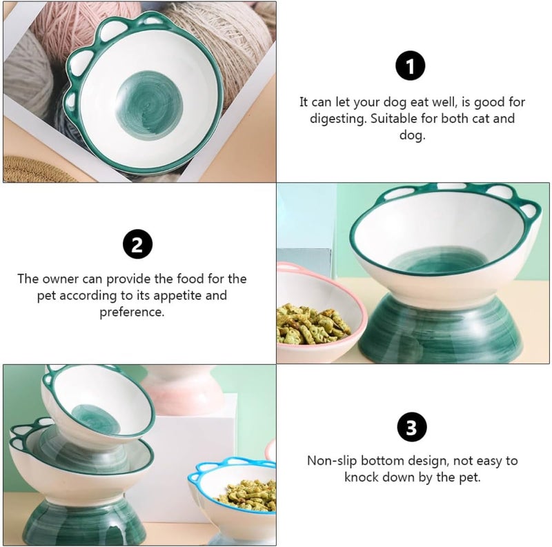 BESTonZON Dinosaur Claw Elevated Ceramic Cat Bowl Small Green Pet Feeding Bowl for Cats and Dogs Sturdy Non-Slip Pet Supplies Suitable for Daily Feeding - Image 3