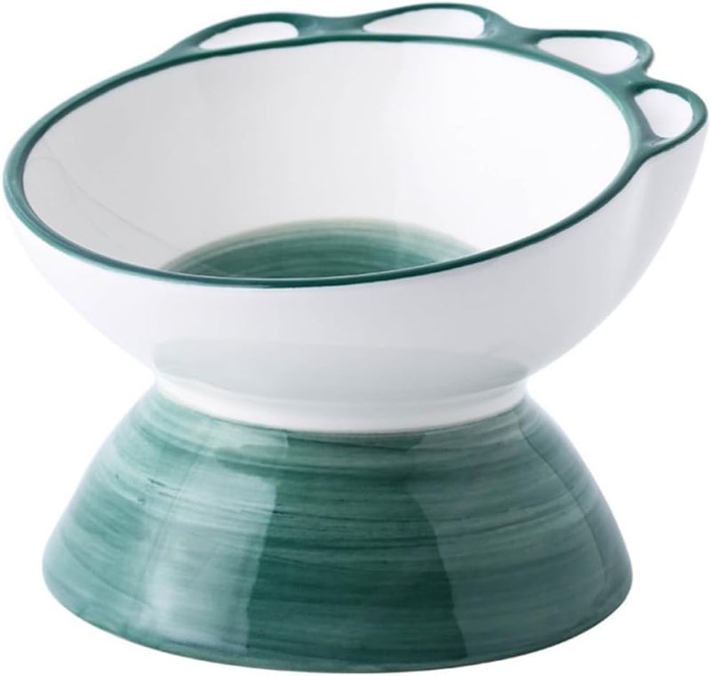 BESTonZON Dinosaur Claw Elevated Ceramic Cat Bowl Small Green Pet Feeding Bowl for Cats and Dogs Sturdy Non-Slip Pet Supplies Suitable for Daily Feeding - Image 1