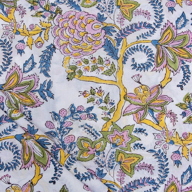 DMAASA Multi Floral Hand Block Print Running Fabric Women Dress Making Long 44 Inch Wide Clothing Piece for Women Kurti Top Men Shirt Cushion and Pillow Covers Table Cover Craft Making 5 Meter - Image 1