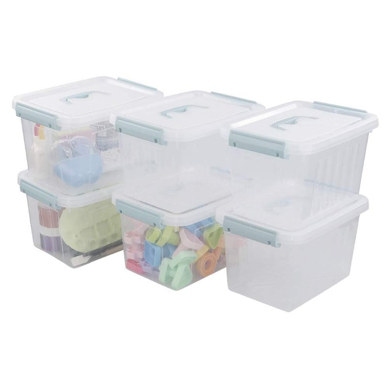 Pekky Plastic Storage Bin with Handle Clear Latching Tote 6 Quart 6 Packs