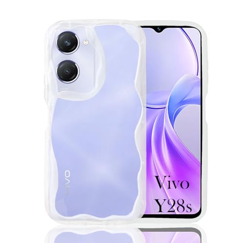 KC Back Cover for Vivo Y28s 5G - New Curly Wave Frame Shape Shockproof Bumper Soft Silicone Case with Camera Protection (Transparent) - Image 1
