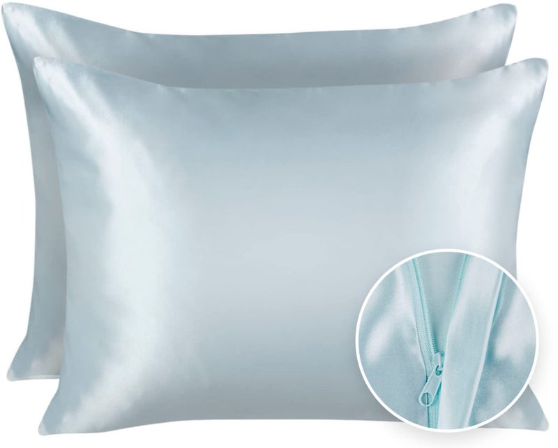 SHOPBEDDING ShopBedding Luxury Satin Pillowcase for Hair - Standard Satin Pillowcase with Zipper  Baby Blue (Pillowcase Set of 2) - Blissford  - Image 1