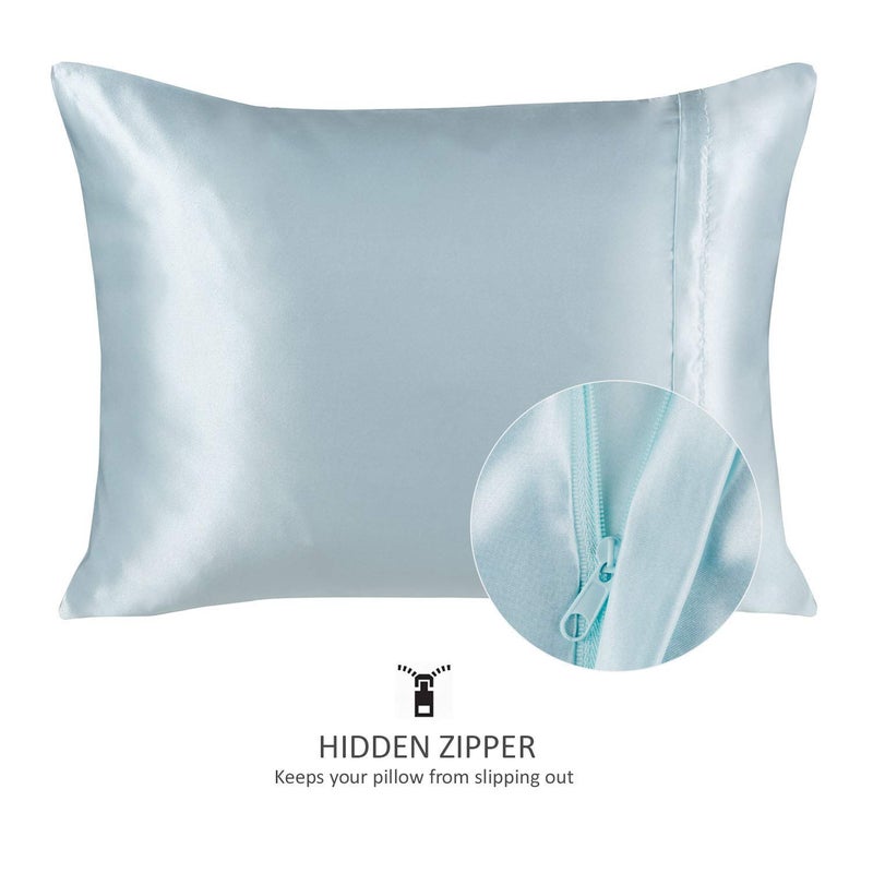SHOPBEDDING ShopBedding Luxury Satin Pillowcase for Hair - Standard Satin Pillowcase with Zipper  Baby Blue (Pillowcase Set of 2) - Blissford  - Image 2