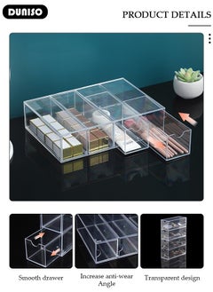 DUNISO Sunglasses Organizer, Acrylic Sunglasses Case Storage Box with 4 Clear Divided Drawers, Stackable Clear Eyeglass Case, Eyeglass Storage Display Holder, Makeup Display Organizer for Sunglasses/Eye Glass/ Jewelry/ Cosmetic/ Watch/ Eyeshadow  - Image 2