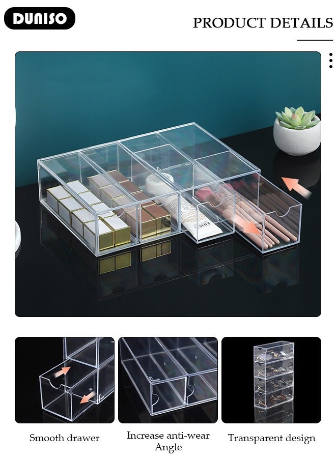 DUNISO Sunglasses Organizer, Acrylic Sunglasses Case Storage Box with 4 Clear Divided Drawers, Stackable Clear Eyeglass Case, Eyeglass Storage Display Holder, Makeup Display Organizer for Sunglasses/Eye Glass/ Jewelry/ Cosmetic/ Watch/ Eyeshadow  - Image 2