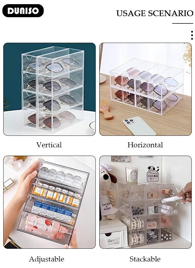 DUNISO Sunglasses Organizer, Acrylic Sunglasses Case Storage Box with 4 Clear Divided Drawers, Stackable Clear Eyeglass Case, Eyeglass Storage Display Holder, Makeup Display Organizer for Sunglasses/Eye Glass/ Jewelry/ Cosmetic/ Watch/ Eyeshadow  - Image 3