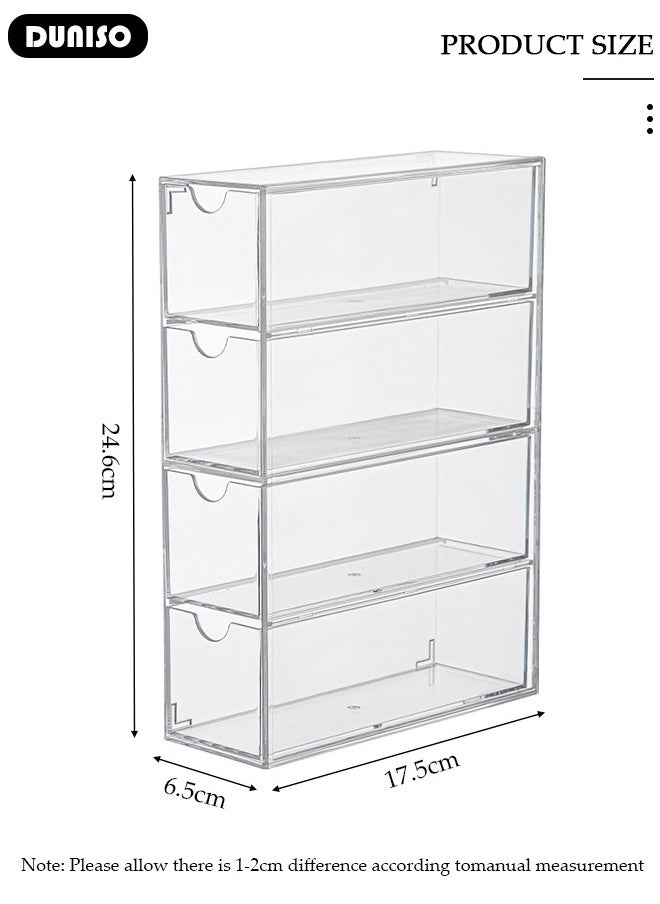 DUNISO Sunglasses Organizer, Acrylic Sunglasses Case Storage Box with 4 Clear Divided Drawers, Stackable Clear Eyeglass Case, Eyeglass Storage Display Holder, Makeup Display Organizer for Sunglasses/Eye Glass/ Jewelry/ Cosmetic/ Watch/ Eyeshadow  - Image 4