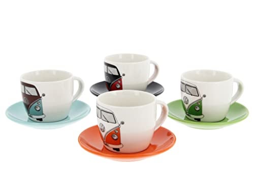 BRISA VW Collection - Volkswagen Espresso Cups Coffee-Tea-Cappuccino Set in T1 Bus Campervan Design (Bus Front/100ml/3.4 fl oz) (Set of 4 (red/black, petrol/brown, orange, green)) - Image 1