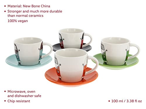 BRISA VW Collection - Volkswagen Espresso Cups Coffee-Tea-Cappuccino Set in T1 Bus Campervan Design (Bus Front/100ml/3.4 fl oz) (Set of 4 (red/black, petrol/brown, orange, green)) - Image 2