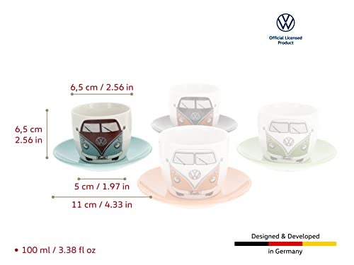 BRISA VW Collection - Volkswagen Espresso Cups Coffee-Tea-Cappuccino Set in T1 Bus Campervan Design (Bus Front/100ml/3.4 fl oz) (Set of 4 (red/black, petrol/brown, orange, green)) - Image 3