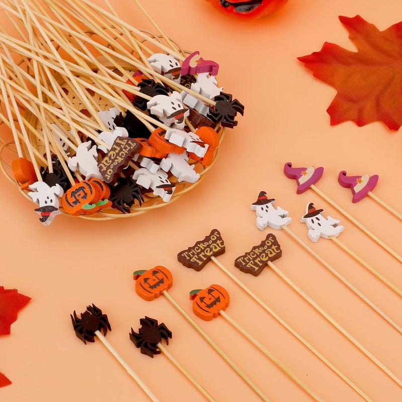Leislam Halloween Toothpicks, 100 PCS Halloween Toothpicks for Appetizers, Halloween Cocktail Picks, Bamboo Food Sandwich Skewers Drinks Dessert for Charcuterie Board Halloween Party Decorations Supplies - Image 3