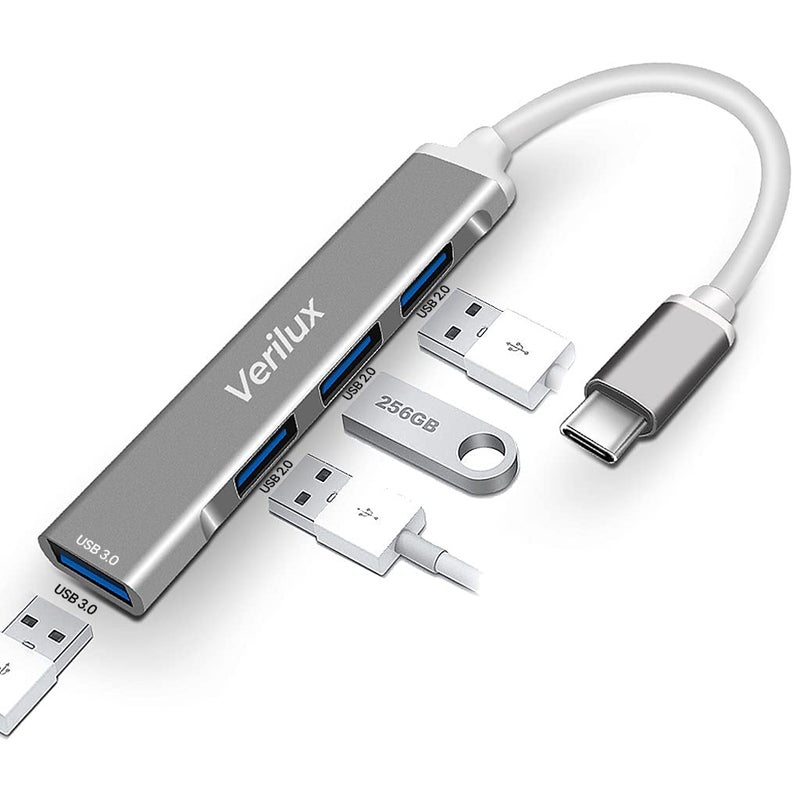 Verilux ® USB C Hub Multiport Adapter with 4 High Speed 3.0 USB for Laptop USB Type C Hub for MacBook Pro Air C-Type Smartphones Extender with Multi Port for Laptop Type-C Devices - Image 1