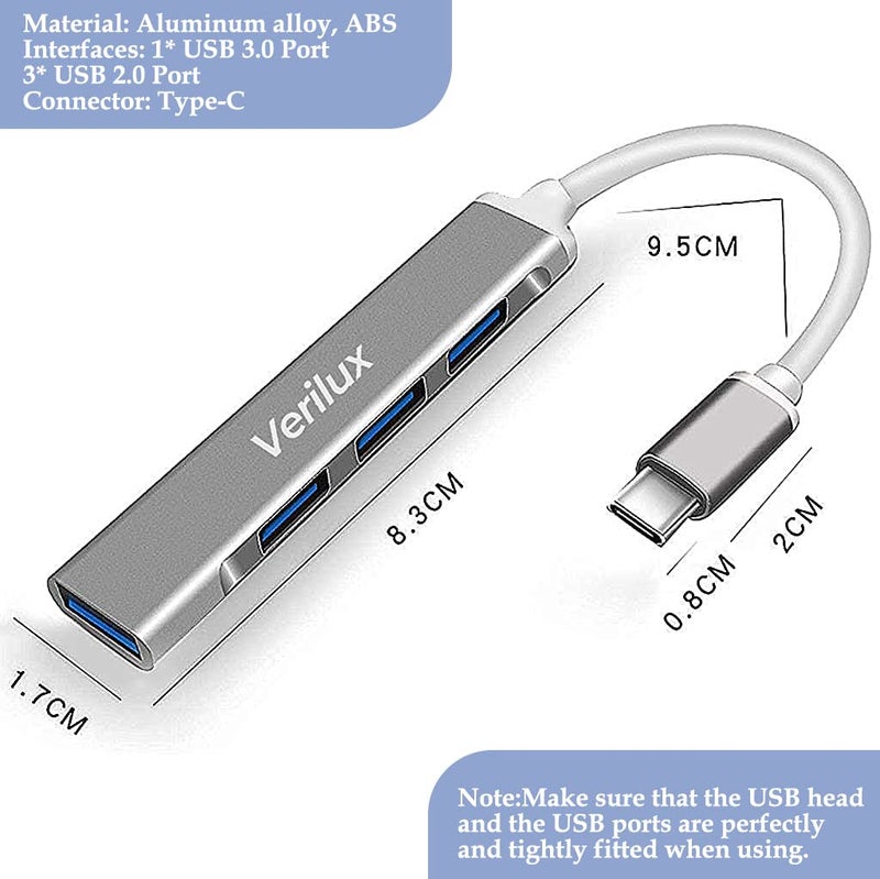 Verilux ® USB C Hub Multiport Adapter with 4 High Speed 3.0 USB for Laptop USB Type C Hub for MacBook Pro Air C-Type Smartphones Extender with Multi Port for Laptop Type-C Devices - Image 2