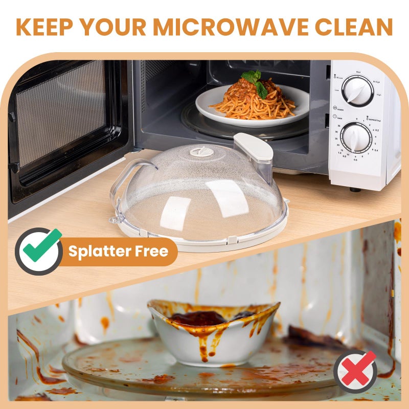 Gracenal Microwave Food Cover, 12 Inch Microwave Splatter Cover with Water Steamer and Integrated Handle, White Clear Splatter Guard Microwave Cover for Food, Microwave Lid Gifts for Mom - Image 2