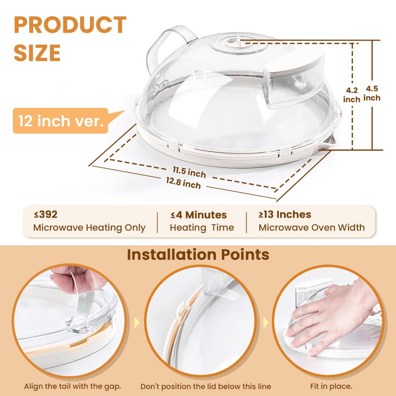 Gracenal Microwave Food Cover, 12 Inch Microwave Splatter Cover with Water Steamer and Integrated Handle, White Clear Splatter Guard Microwave Cover for Food, Microwave Lid Gifts for Mom - Image 5