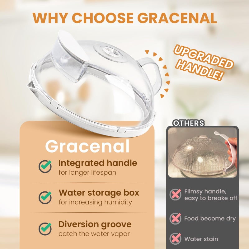 Gracenal Microwave Food Cover, 12 Inch Microwave Splatter Cover with Water Steamer and Integrated Handle, White Clear Splatter Guard Microwave Cover for Food, Microwave Lid Gifts for Mom - Image 4