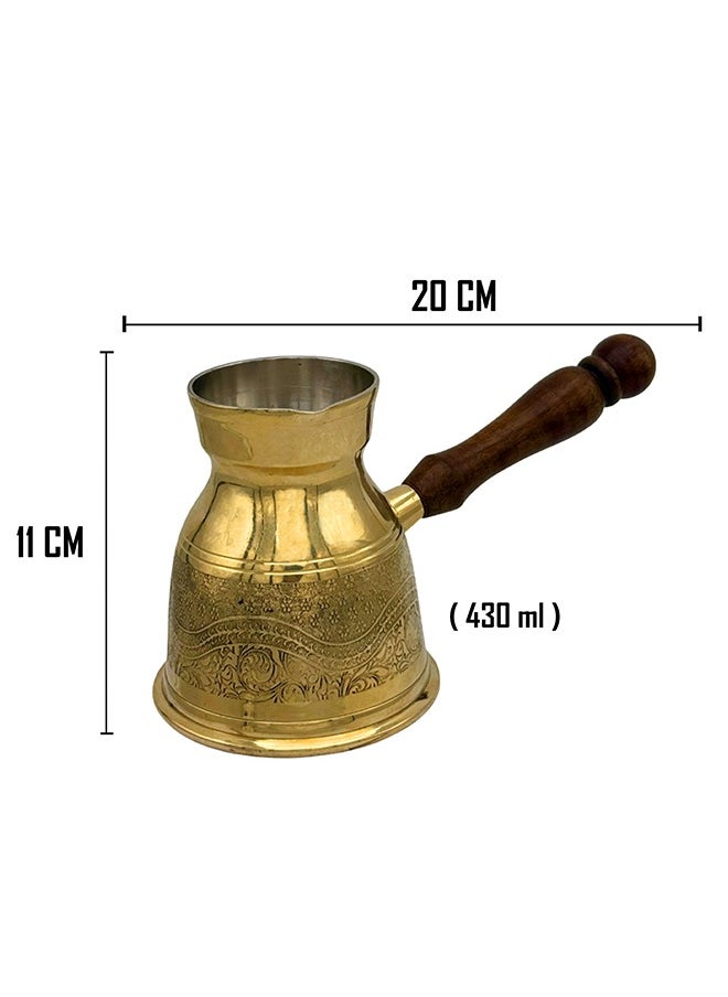 Majestic Majestic Brass Turkish Coffee Pot – Capacity: 430 ml (Large Size), Laser Design – Handcrafted with Wooden Handle, Perfect for Turkish Coffee, Arabic Coffee, Tea, Milk, and Hot Beverages  - Image 3