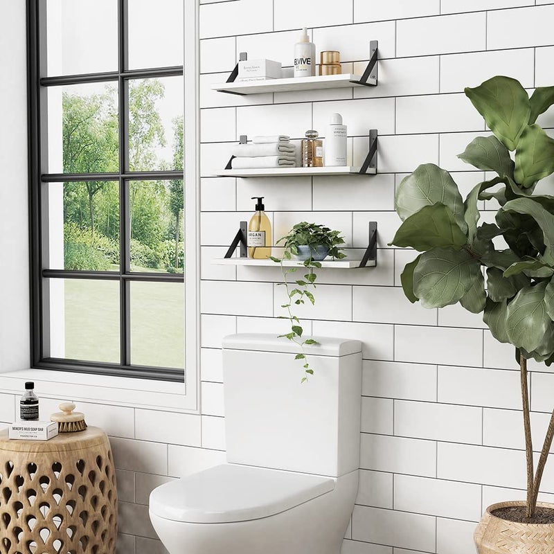 Forbena White Floating Shelves for Wall Decor Set of 3, 17 x 6 Inches Bathroom Shelf Over Toilet, Small Modern Mounted Shelves for Kids Bedroom Nursery Office Living Room Books Picture Frames - Image 2