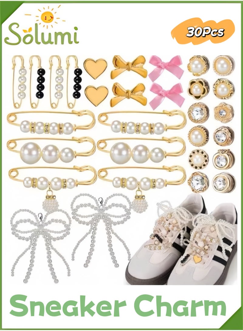 Solumi 30PCS Sneaker Charms for Girls – DIY Shoe Accessories Kit with Bows, Clips, Pins & Jewelry – Cute Lace Shoe Decorations for Sneakers, Crocs & More – Gift for Kids & Women - Image 1